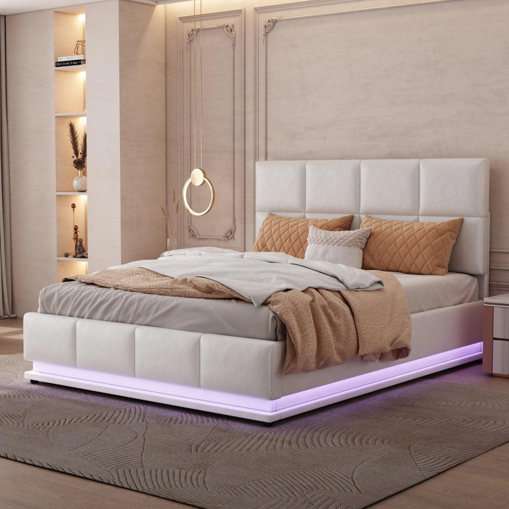 letto imbottito ecopelle bianco 140 x 200 cm
