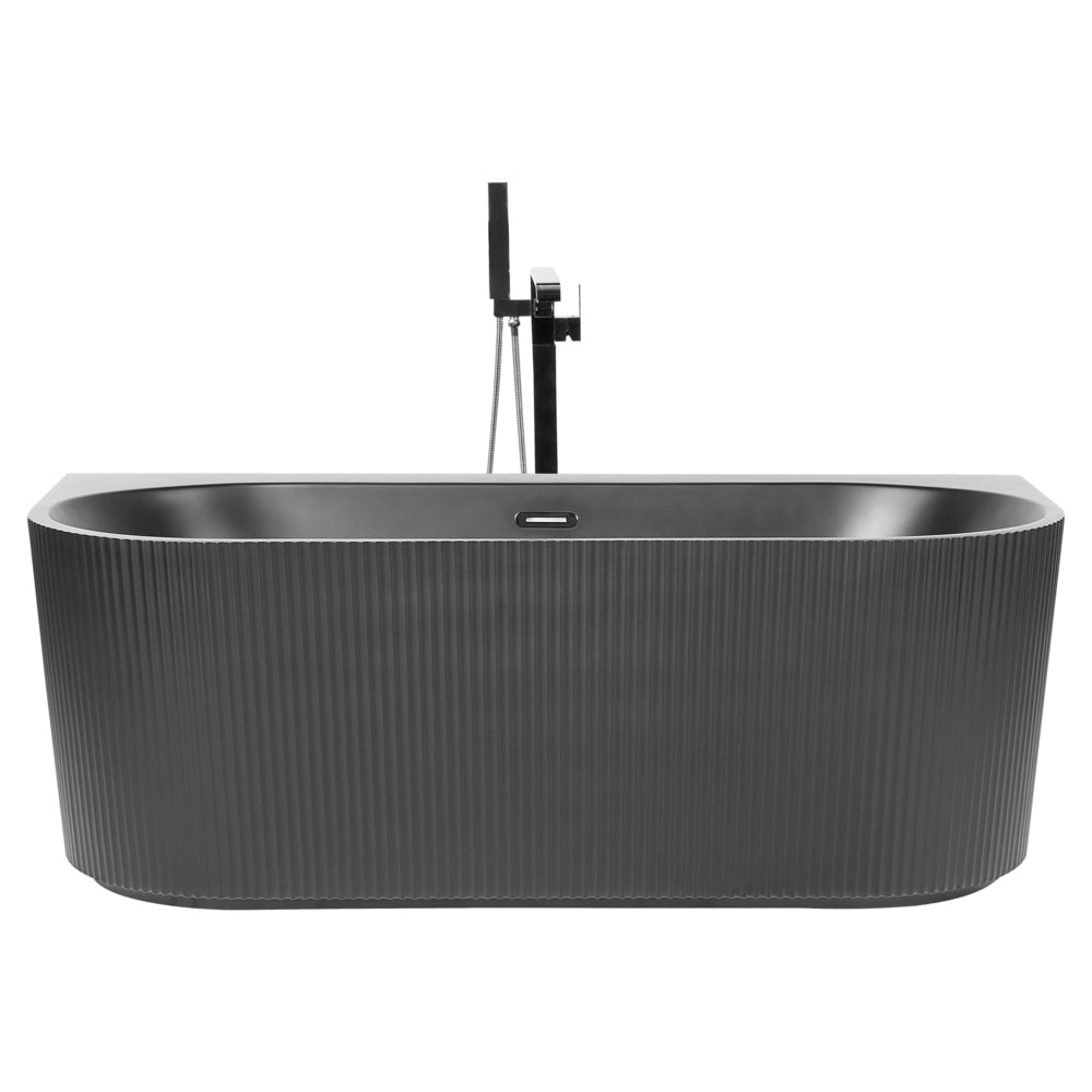 Vasca da bagno da parete ovale in acrilico nero opaco 170 x 80 cm Finitura scanalata Bagno in stile moderno