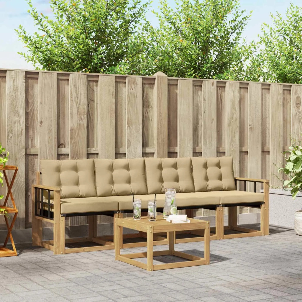 Set di divani da esterno con cuscino 5 pcs Bianco e Beige