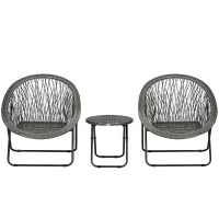 Set da Giardino Esterno in Resina con Tavolo e Sedie per 2 Persone, Tavolo con 2 Sedie Pieghevoli, Grigio