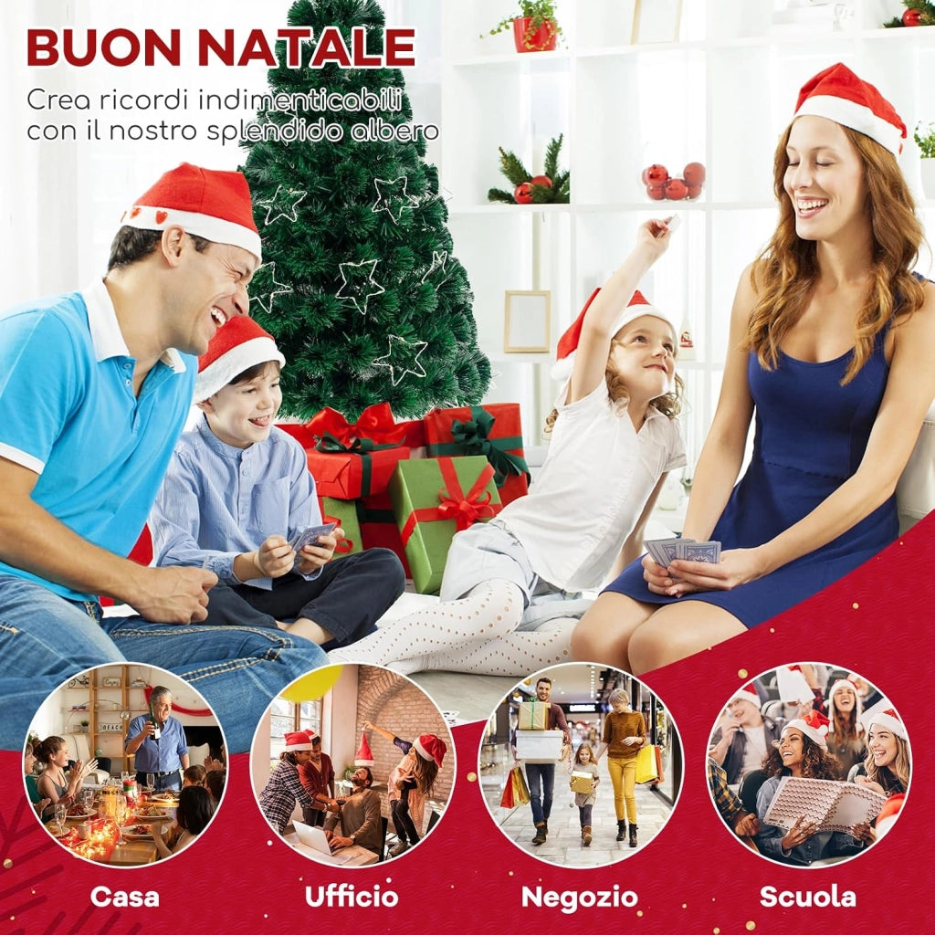 Albero di Natale in Fibra Ottica 120 cm, Albero di Natale Artificiale Pre-illuminato con 18 Luci a Stringa, Stella sulla Cima e 130 Punte dei Rami (120 CM)