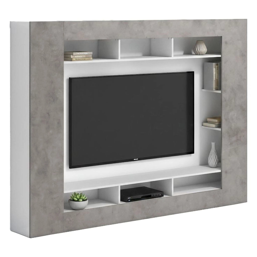 Mobile Soggiorno Sadali, Parete Attrezzata 7 Ripiani Made in Italy, 216x30.4x158.6h cm Grigio Cemento