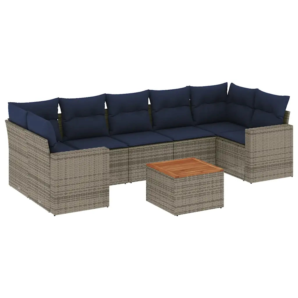 Set Divani da Giardino 8 pz con Cuscini Grigio in Polyrattan 3256369