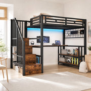 Letto a soppalco 90x200 cm con scrivania, LED e USB