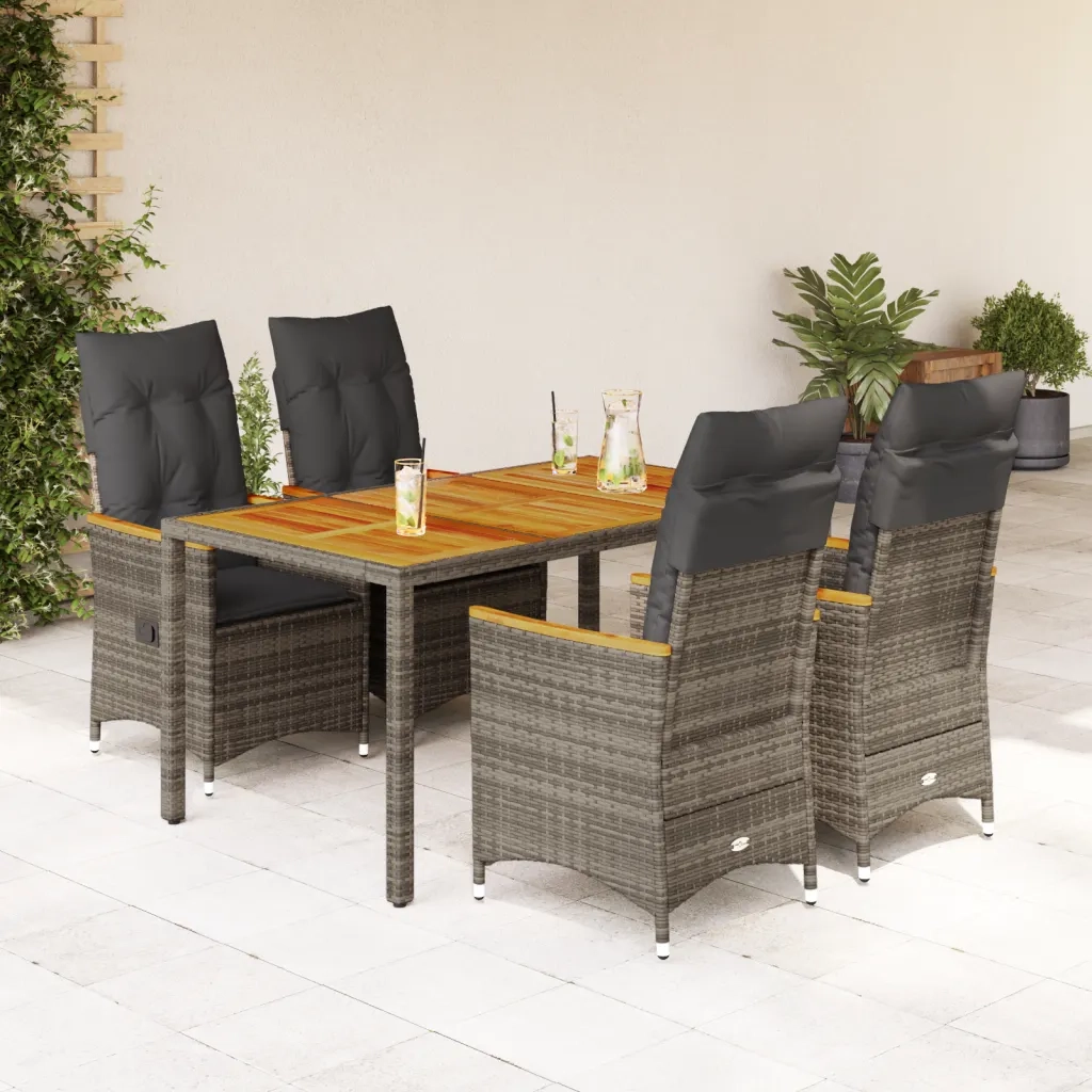 Set da Pranzo da Giardino 5 pz con Cuscini in Polyrattan Grigio 3276846
