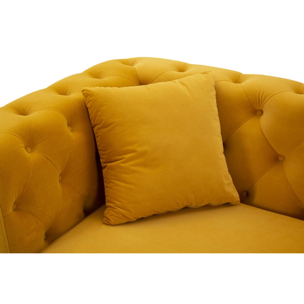 Divano Emy con cuscini in poliestere senape e gambe oro 162x83x76 cm