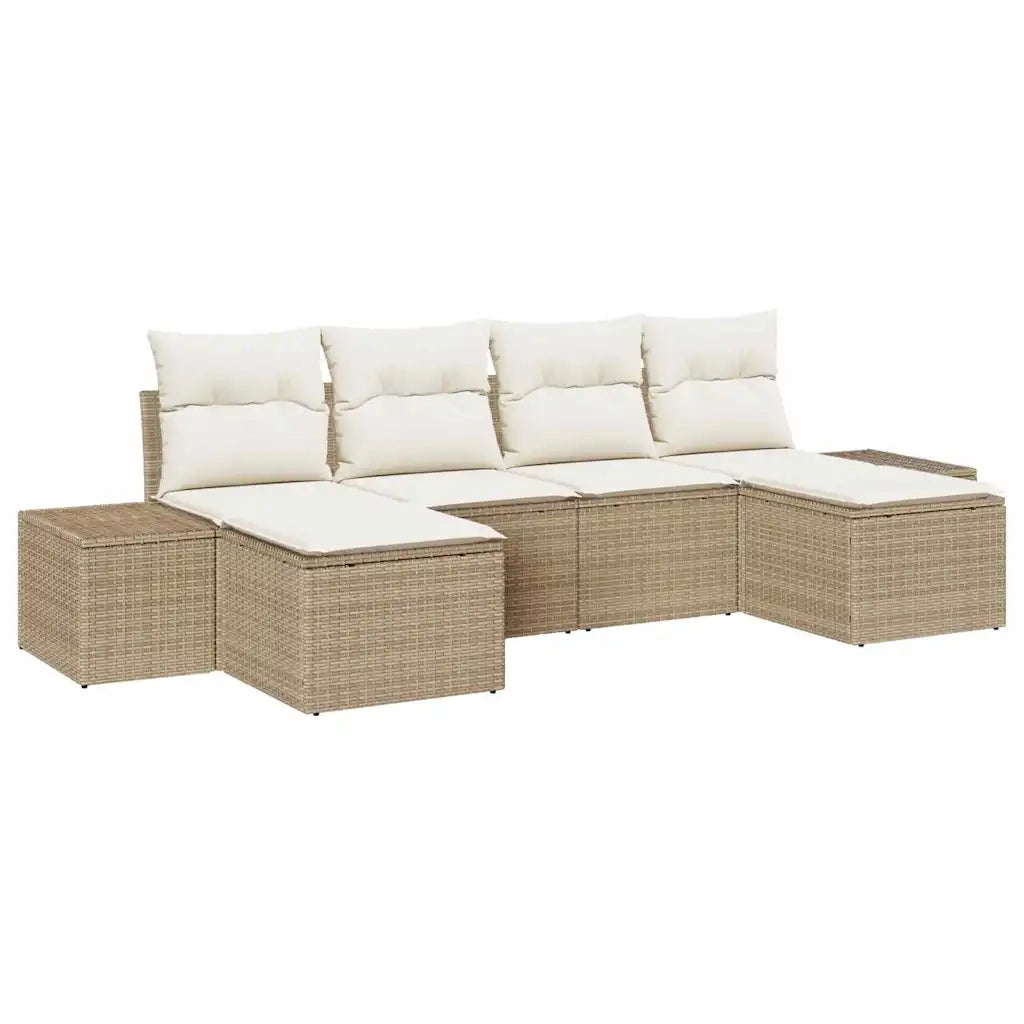 Set Divano da Giardino con cuscino 6 pcs Beige polyrattan