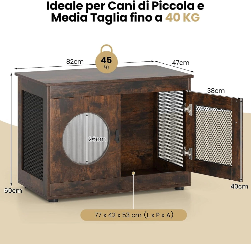 Mobile Lettiera per Gatti 82 x 47 x 60 cm, Casetta in Legno per Animali con Rete Traspirante in Metallo Robusto e Anta, Gabbia Multiuso per Gatti