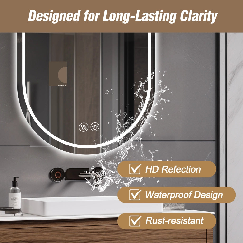 Specchio luminoso da bagno ovale senza cornice con antiappannamento e touch 60 × 90 cm in vetro e metallo argento