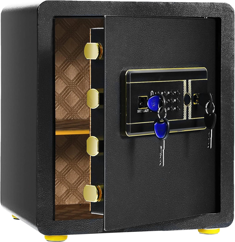 Cassaforte Elettronica, Cassetta di Sicurezza con Tastierino Numerico Digitale, con 2 Chiavi, 2 Chiavi di Emergenza, Ripiano Rimovibile e Sistema di Allarme, 36x31x41 cm
