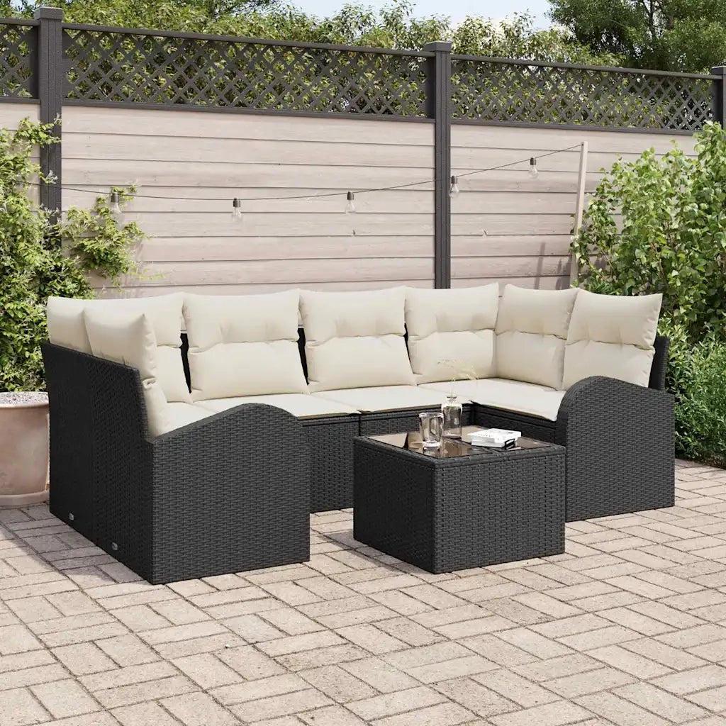 Set Divano da Giardino 7 pcs Nero e Crema polyrattan 3354606