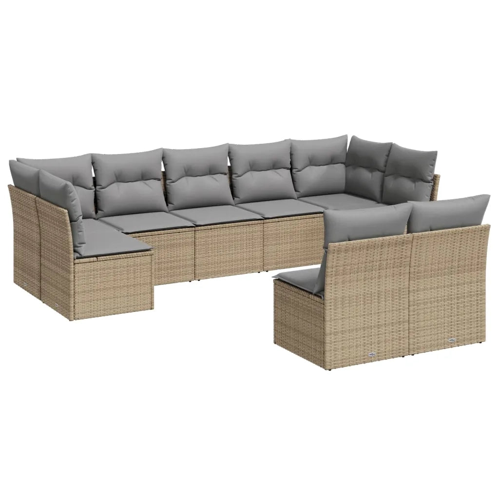 Set Divano da Giardino 9 pz con Cuscini Beige in Polyrattan