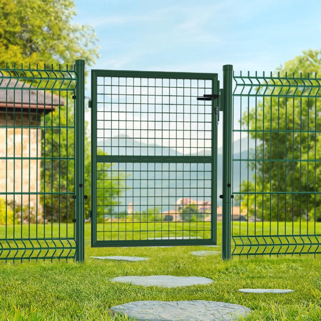 IDMarket - Cancello da giardino in acciaio 105 x 100 cm con serratura e maniglia verde