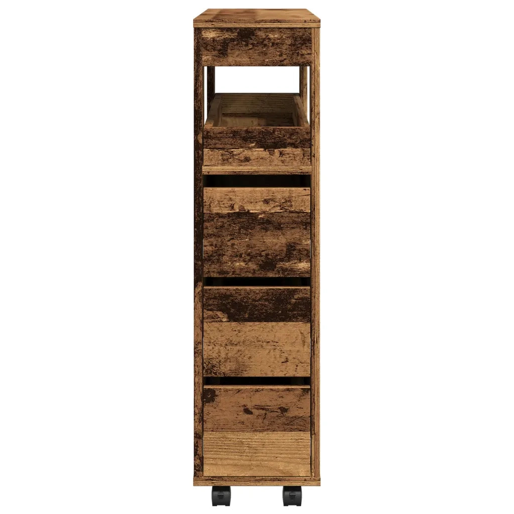 Mobile da Bagno Stretto con Ruote Legno Vecchio in Truciolato 855275