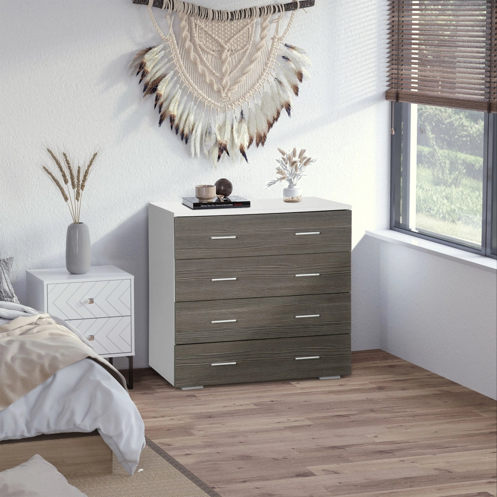 Cassettiera Camera da Letto con 4 Cassetti ¨C zephmum ¨C Legno Bianco e Grigio 76x35x72