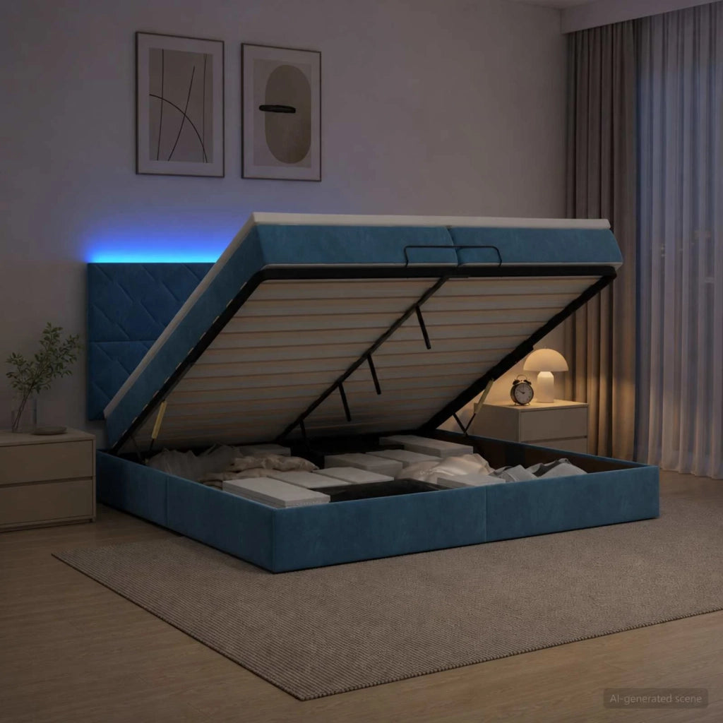 Letto Ottomano con Materasso e LED Blu scuro 200 x 200 cm 3458401