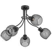 Plafoniera rustica Plena 5 luci rete metallo nera E27