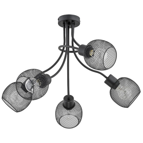 Plafoniera rustica Plena 5 luci rete metallo nera E27