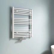 Raccordo per asciugamani Radiatore 75 x 60 cm - raccogliasciugamani per bagno con connessione centrale - asciugacapelli e acqua calda a forma di arco in bianco