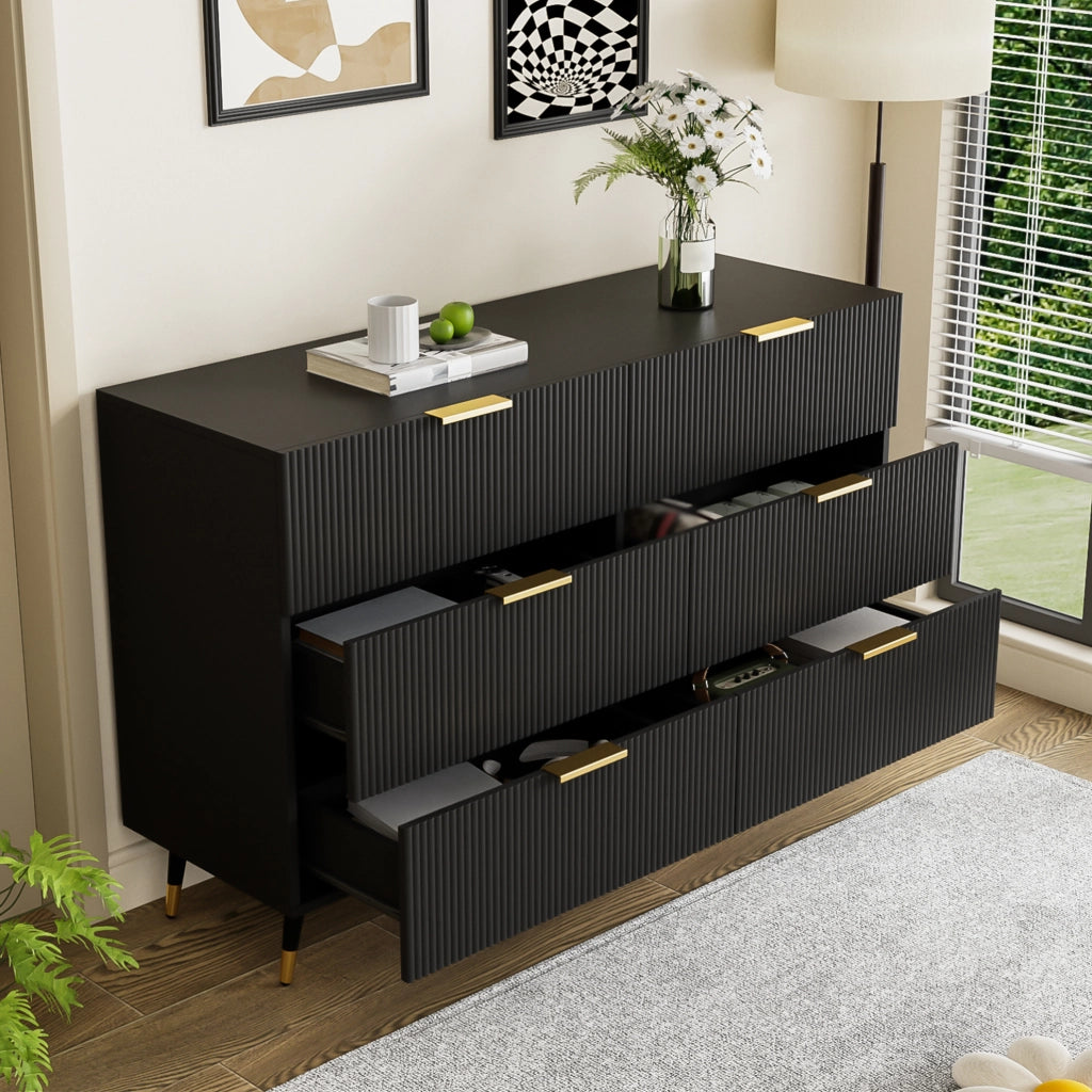 Credenza 120x40x77 cm con 6 cassetti in truciolare nero
