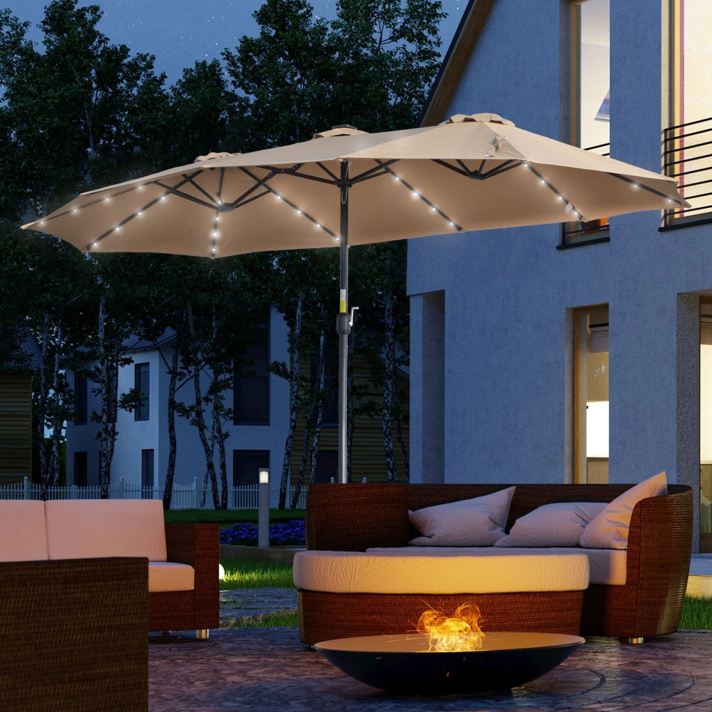 Ombrellone da Giardino Doppio 4.5m con Luci LED ¨C zephmum ¨C Cachi