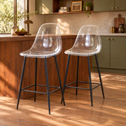 Set di sgabelli da bar trasparenti con struttura in metallo nero