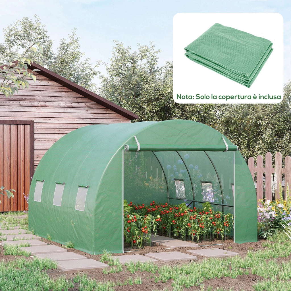 Telo Serra in PE con 6 Finestre. Porta Avvolgibile e Bordi Interrati. 3x3x2 m. Verde