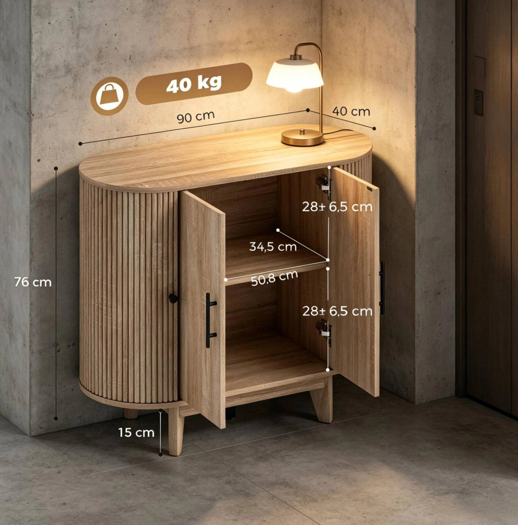 Buffet in MDF con effetto quercia e ripiani regolabili, 90x40x76 cm, colore nero