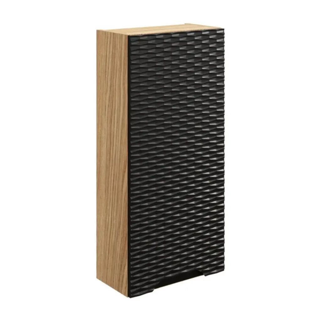 Mobile da parete YOKA - 1 anta - Rovere chiaro e nero - L35 × P19 × H75 cm - Da appendere