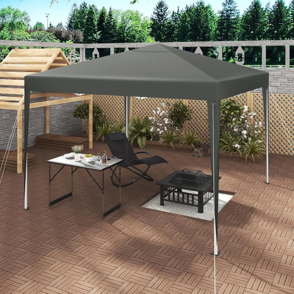 Gazebo da Giardino Richiudibile 3x3m Gazebo da Esterno in Ferro Regolabile in Altezza Tendone Pieghevole, Protezione Solare, Facile da Montare Grigio