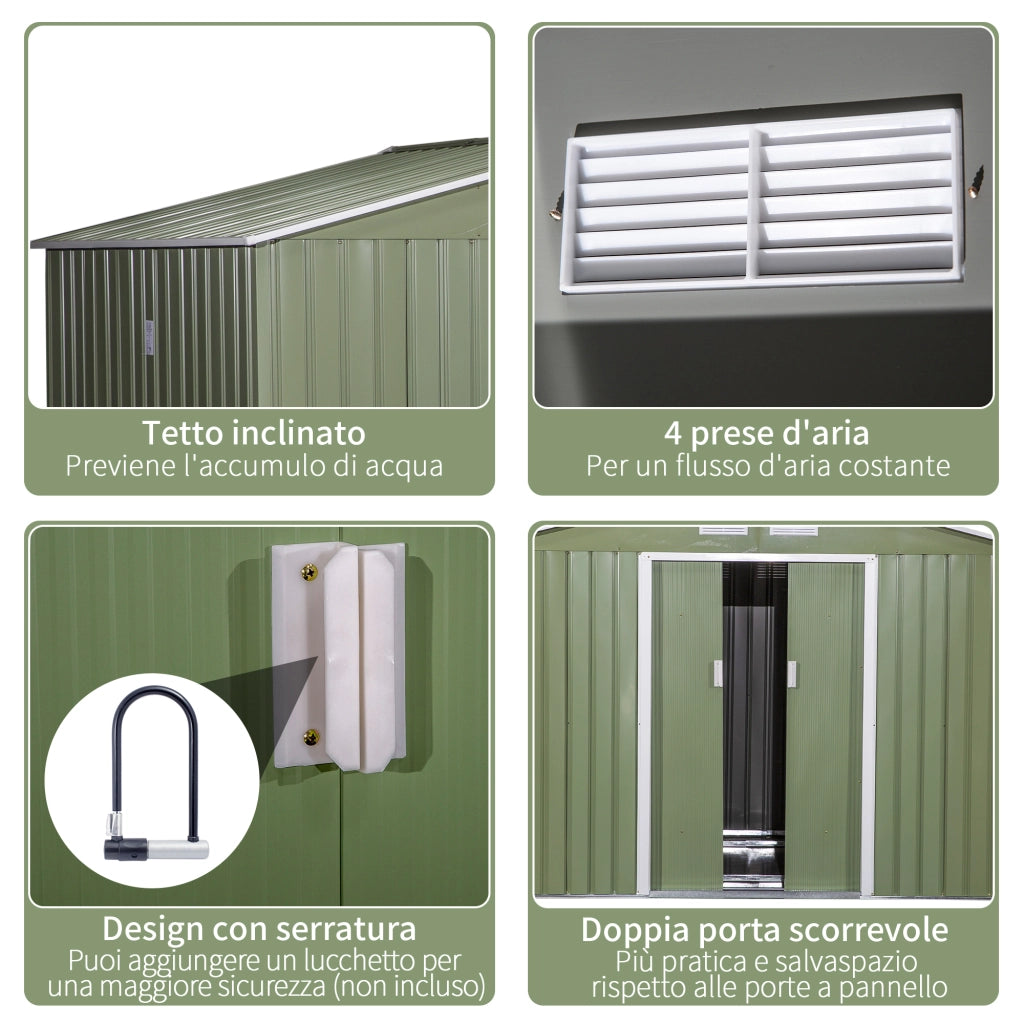 EasyComfort Casetta da Giardino con 2 Porte Scorrevoli e 4 Prese d'Aria in Acciaio, 277x195x192cm, Verde Chiaro