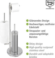 WC in piedi con contenitore per carta igienica integrato e contenitore per spazzolino da bagno - acciaio inox - 30 x 73 x 20 cm - argento lucido