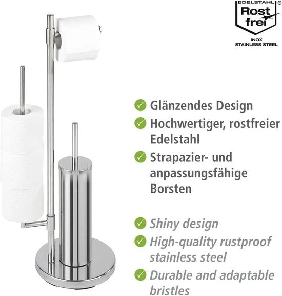 WC in piedi con contenitore per carta igienica integrato e contenitore per spazzolino da bagno - acciaio inox - 30 x 73 x 20 cm - argento lucido