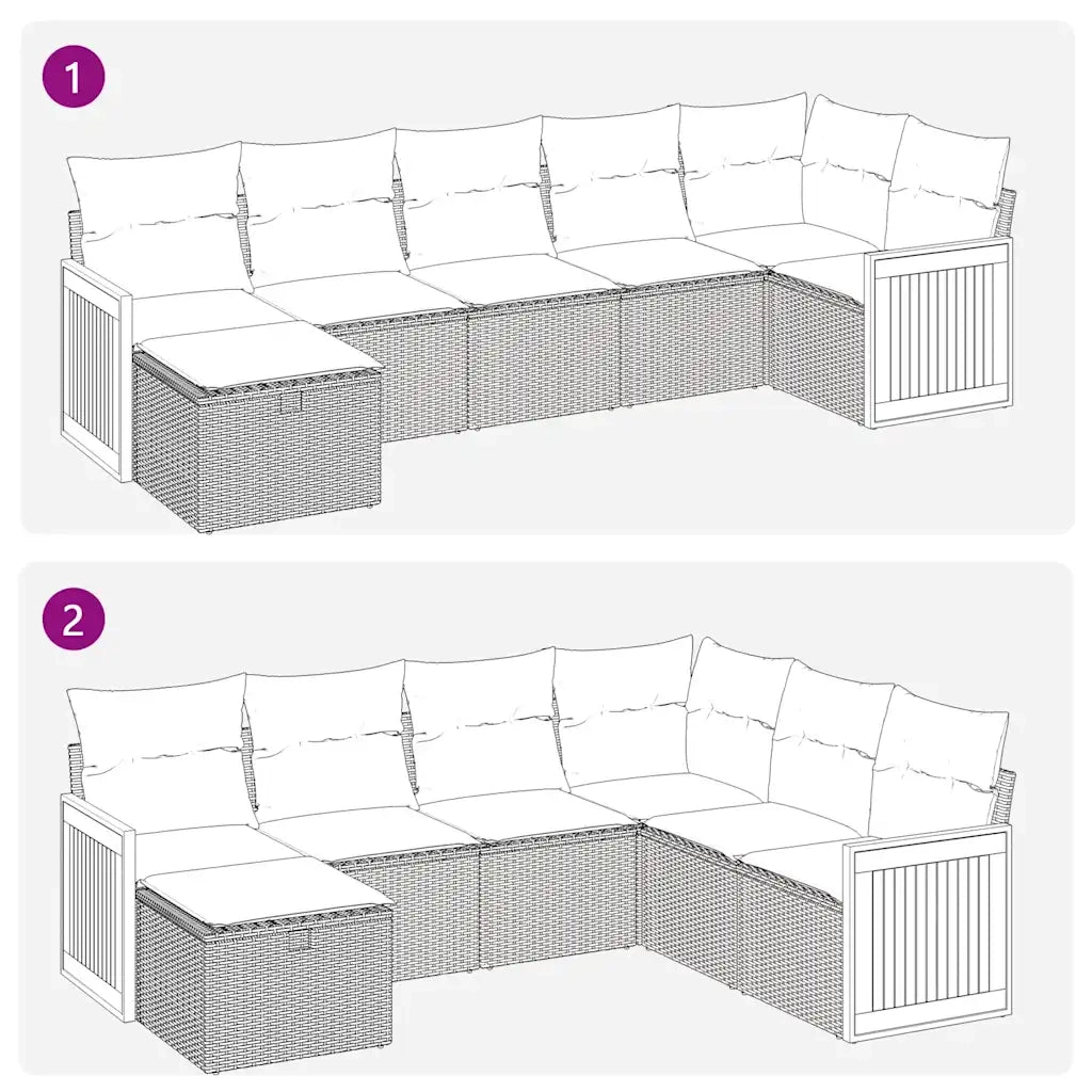 vidaXL Set Divani da Giardino 7 pz con Cuscini Grigio in Polyrattan