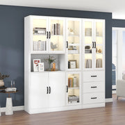 Vetrina con LED, 8 ante e 3 cassetti per soggiorno e sala da pranzo, in truciolare, bianco, 180 × 40 × 200 cm