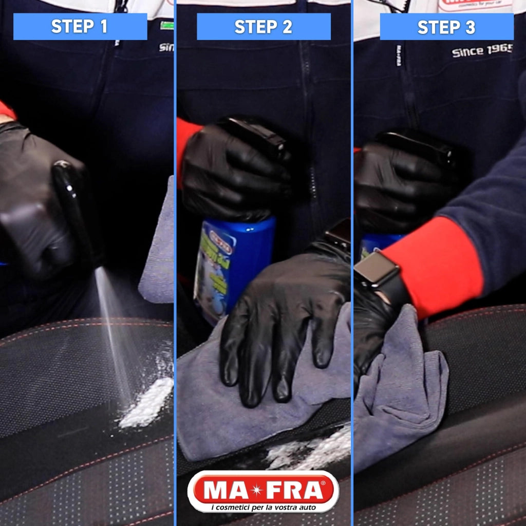 Trattamento Tessuti 3 in 1 Detergente Smacchiante e Ravvivante per Sedili e Tappezzeria Auto in Tessuto o Alcantara 500 ml Ma-Fra