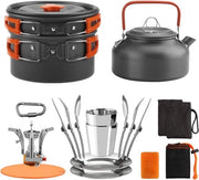 Set di cottura multifunzionale per campeggio + pentola per campeggio, sostenibile e compatta, con tazza, forchetta e cucchiaio per pescare, sopravvivere, escursionismo, outdoor, picnic