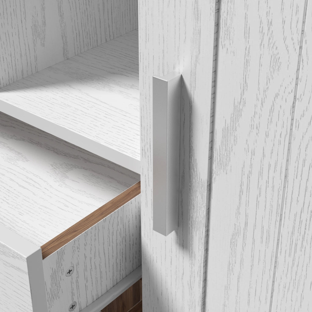 Credenza 2 Ante 2 Cassetti ¨C MINIMAL ¨C Bianco e Marrone Effetto Legno 140x40x79,5 cm