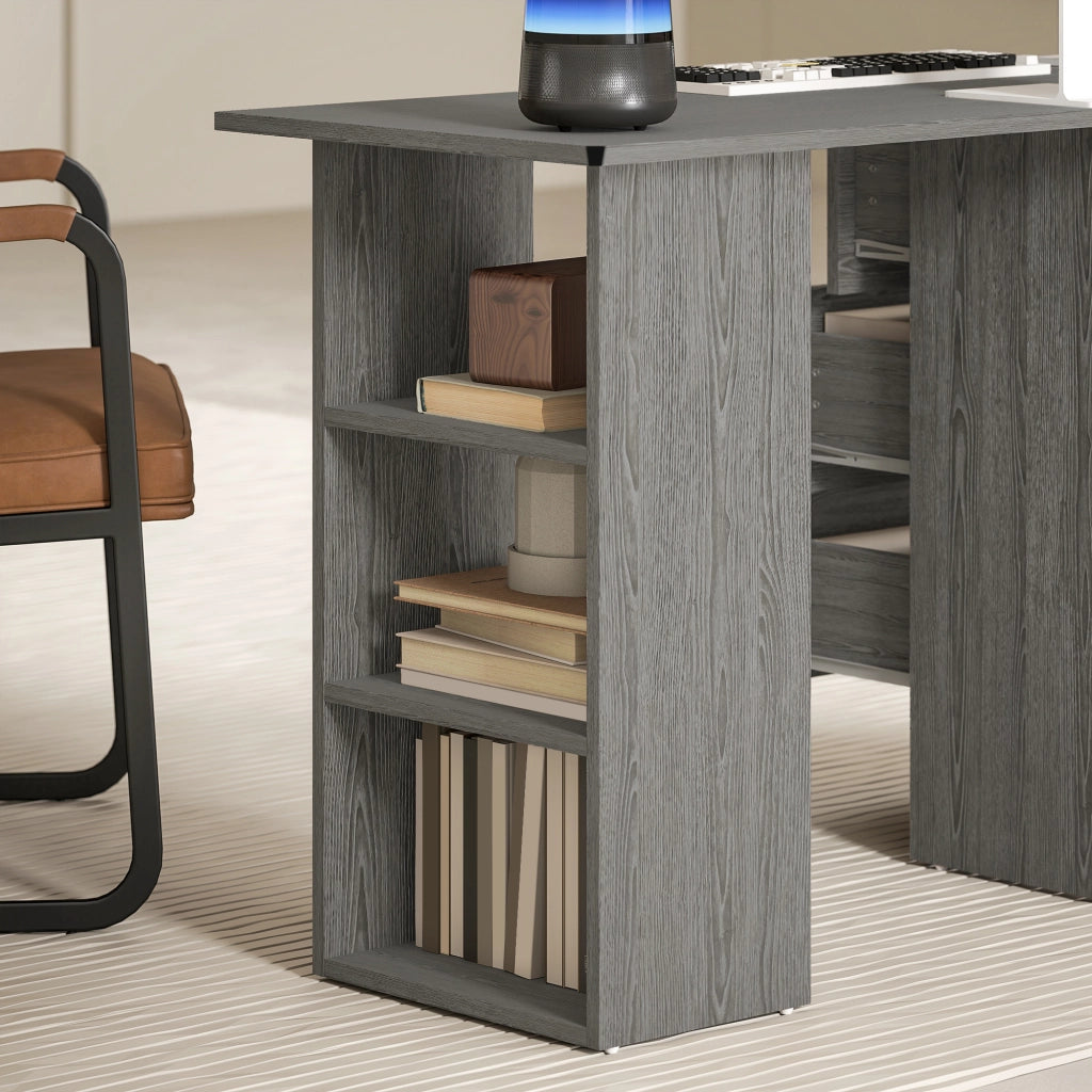 Scrivania con 3 Cassetti e Ripiani ¨C Zephmum ¨C Legno Grigio 120x49x72 cm