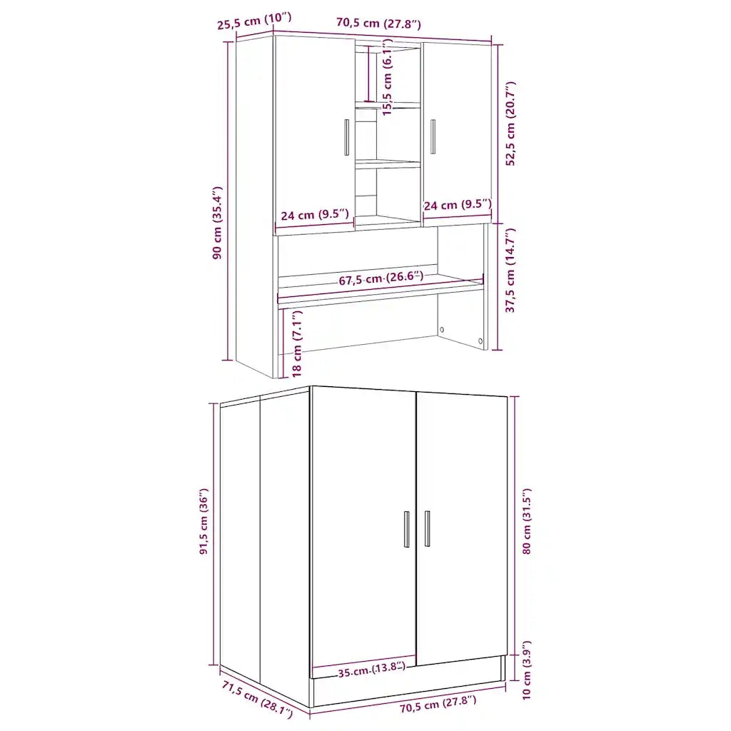 vidaXL Mobili Lavatrice 2pz Grigio Cemento in Truciolato
