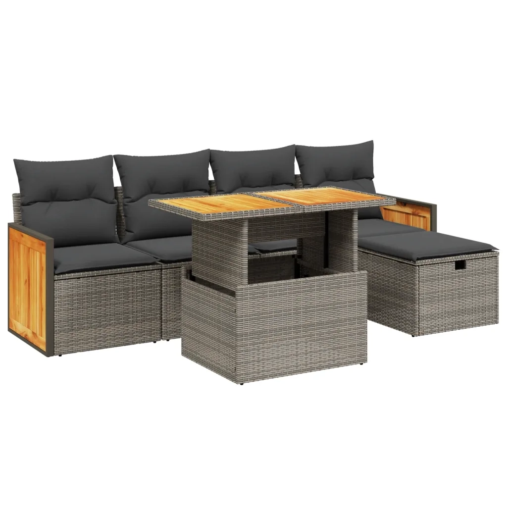 Set Divano da Giardino 6 pz con Cuscini Grigio in Polyrattan 3276245