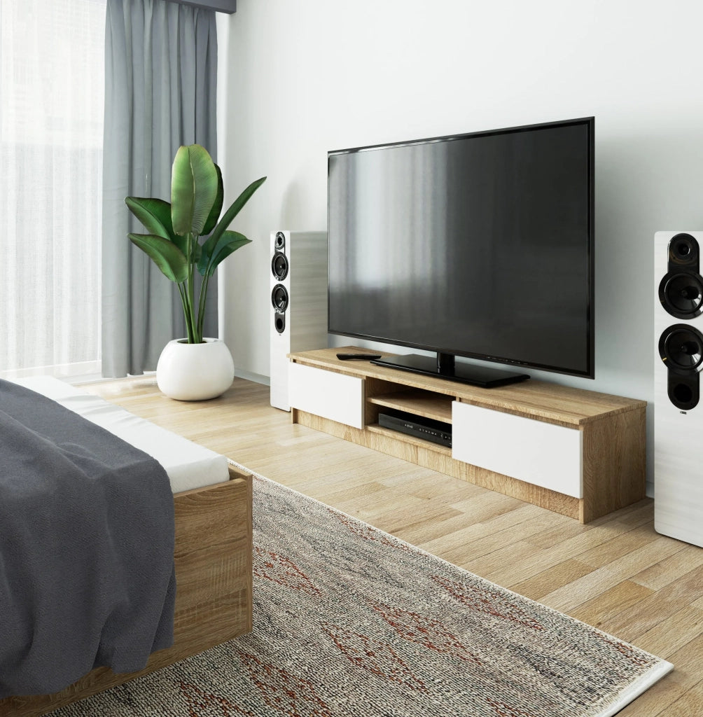 Mobile TV AKORD Sonoma Quercia 160 cm 2 ante inserto frontale Bianco 160x40x33 cm