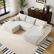 Divano in tessuto a coste 270x175x83 cm con imbottitura in schiuma elastica; bianco
