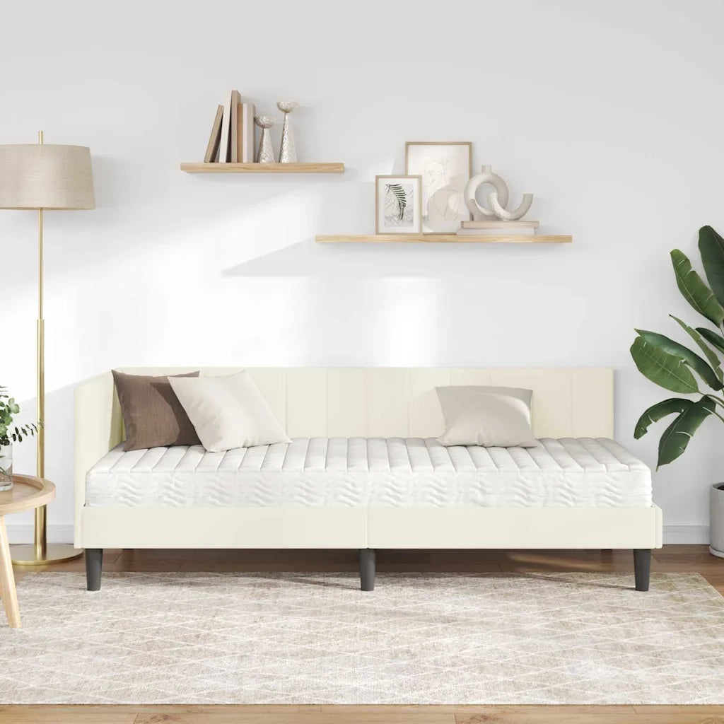 Struttura Letto Angolare con Materasso 2 pcs Crema Velluto