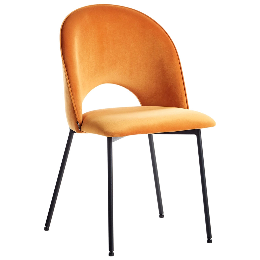 Set di 2 sedie da pranzo rivestimento in velluto arancione gambe nere glamour retrò