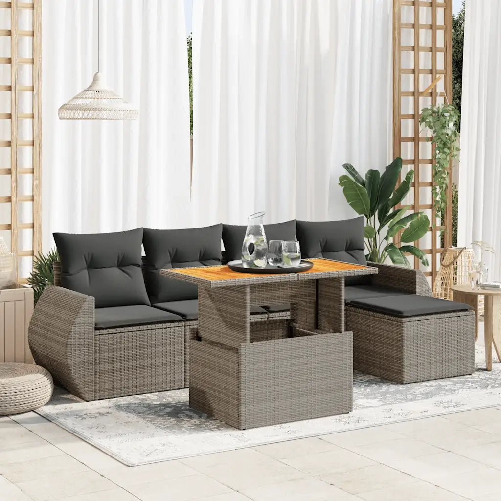 Set Divano da Giardino 6 pz con Cuscini Grigio in Polyrattan 3327252