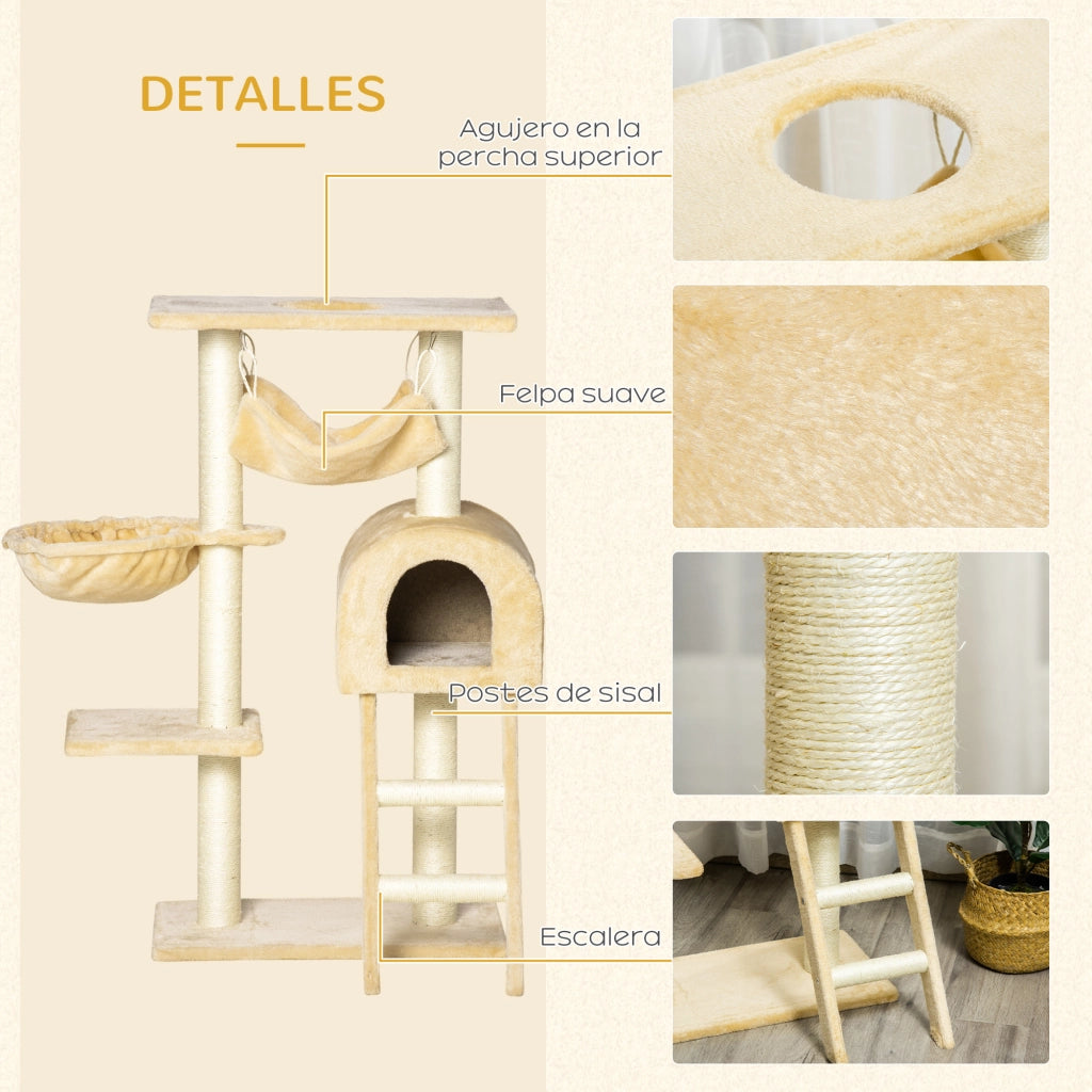 Albero tiragraffi per gatti con piattaforme e cesta ¨C zephmum ¨C 54x29.5x98 cm beige