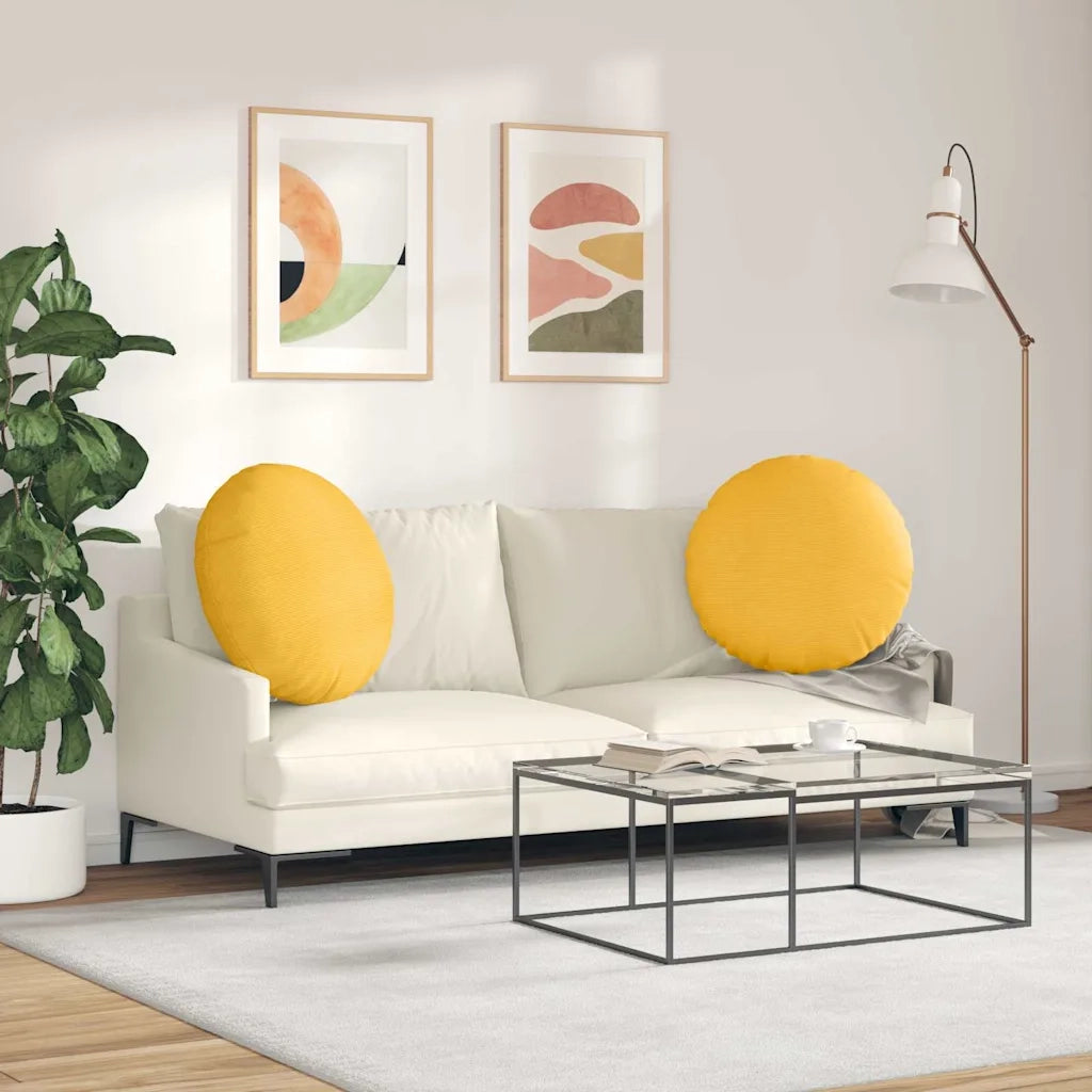 Cuscini per Seduta 2 pcs Giallo Chiaro Ø 80 cm Tessuto in Cords
