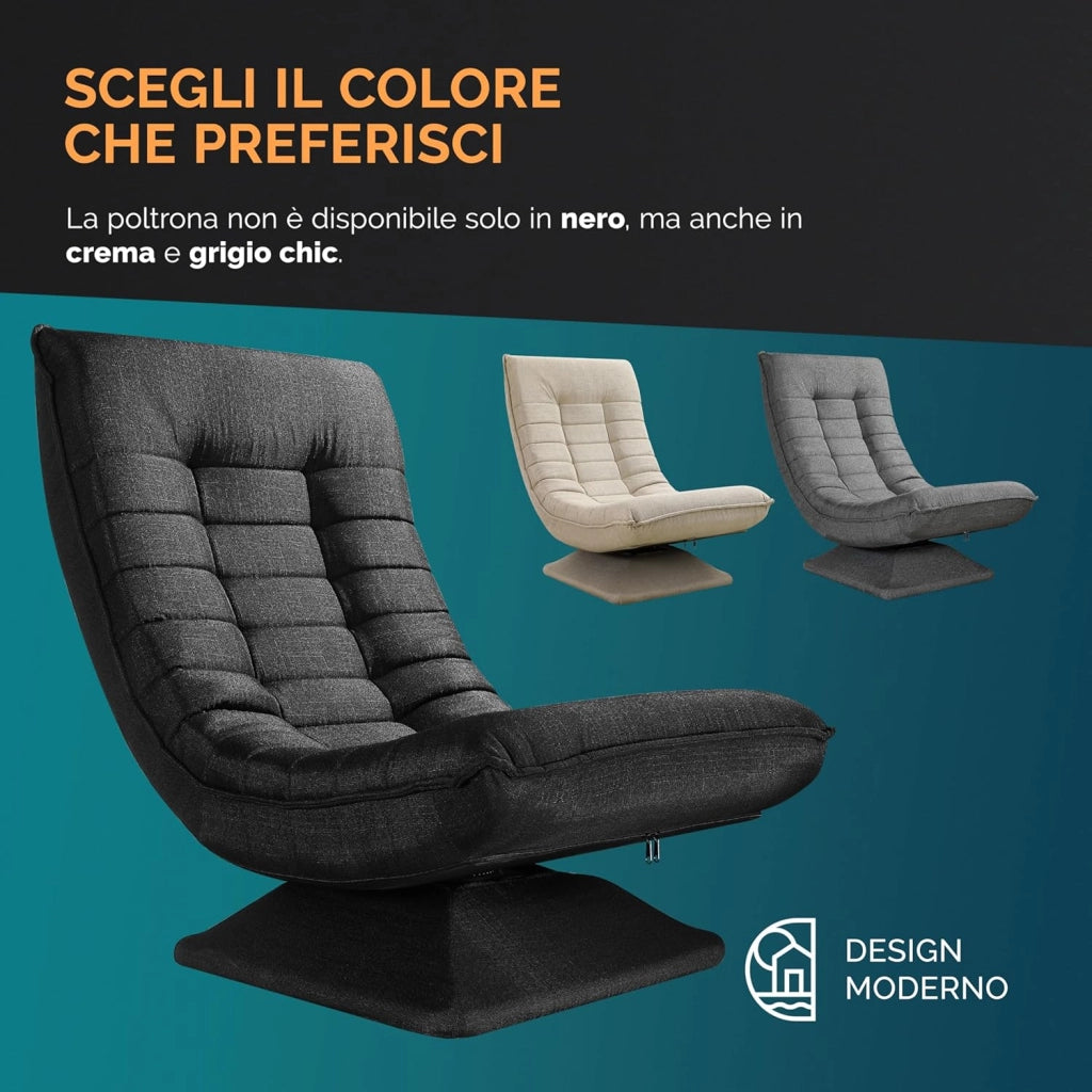 ® Poltrona Relax da Lettura con Schienale Regolabile 360° Pieghevole Portata 150kg 60x105x87cm Sedia da Pavimento Imbottita Salotto Gaming