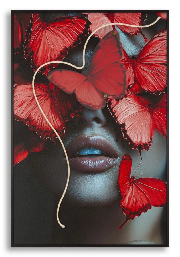 Stampa Artistica con LED e applicazione 3D su Tela Moden Butterflies - Quadro scenografico 60x90 cm